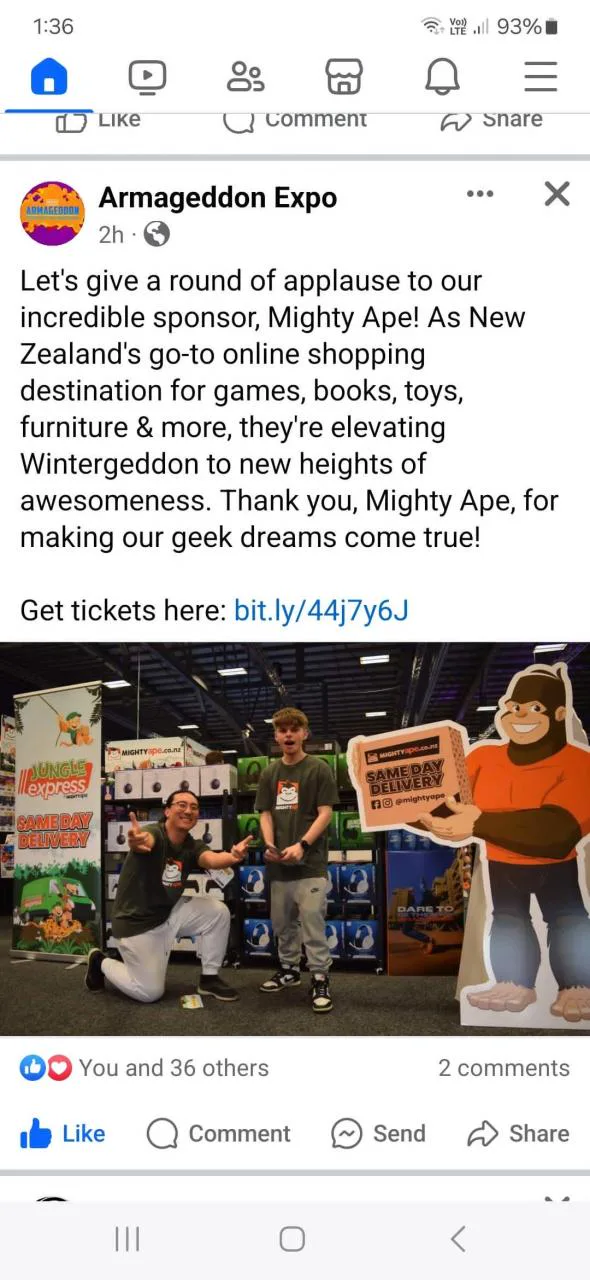 Armageddon Expo's public shout-out to Mighty Ape