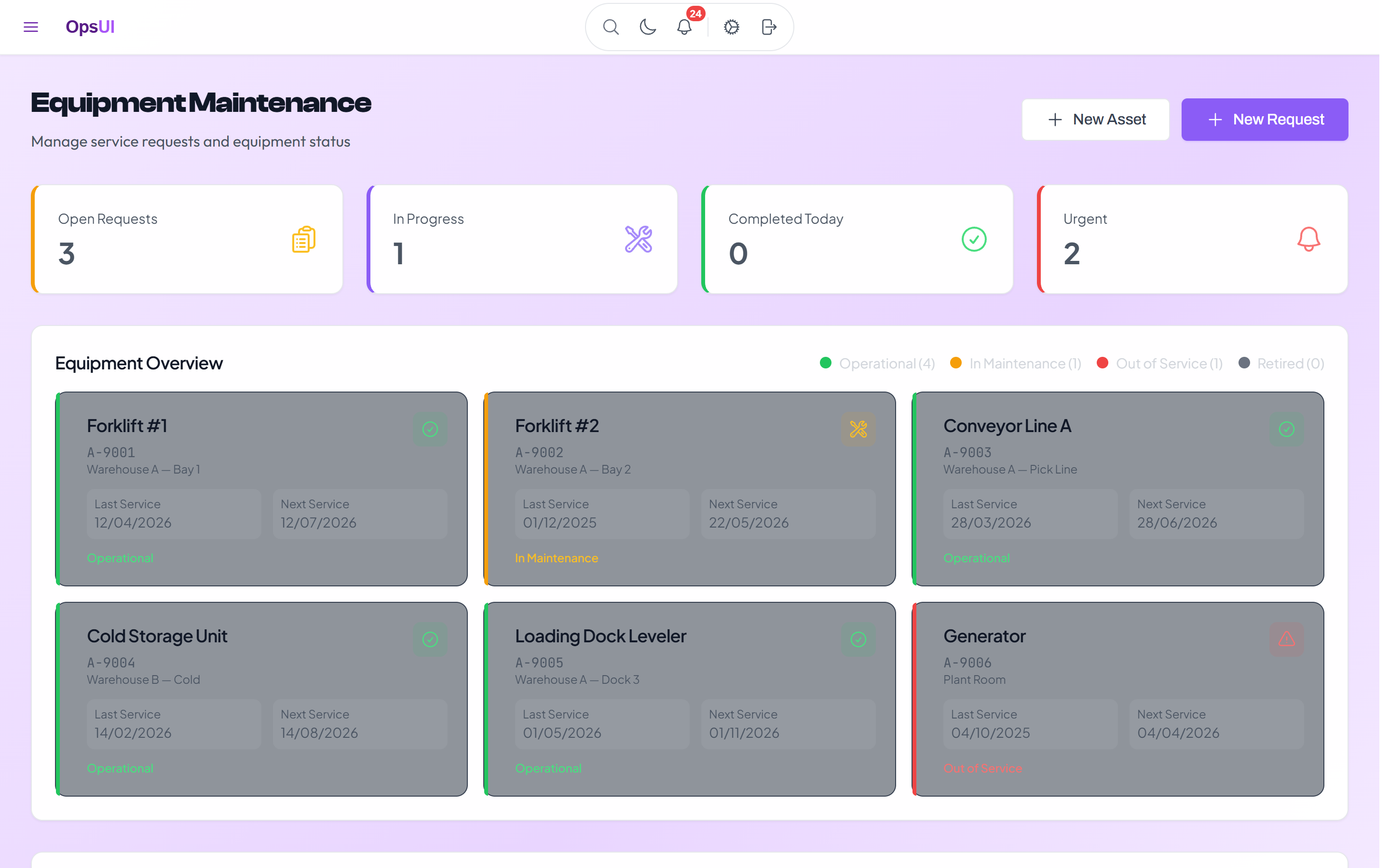 Maintenance Management module — OpsUI product screenshot