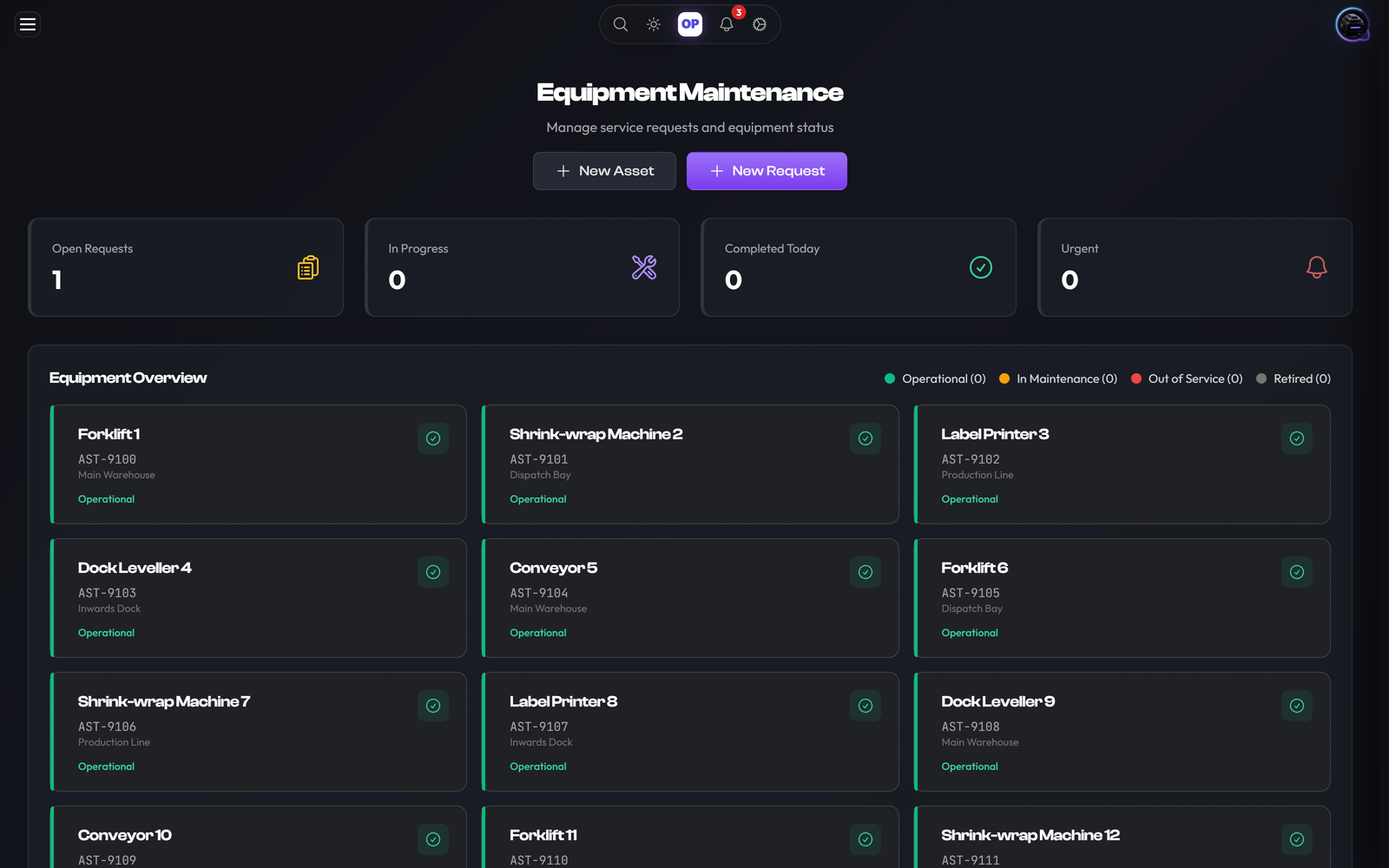 Maintenance Management module, OpsUI product screenshot