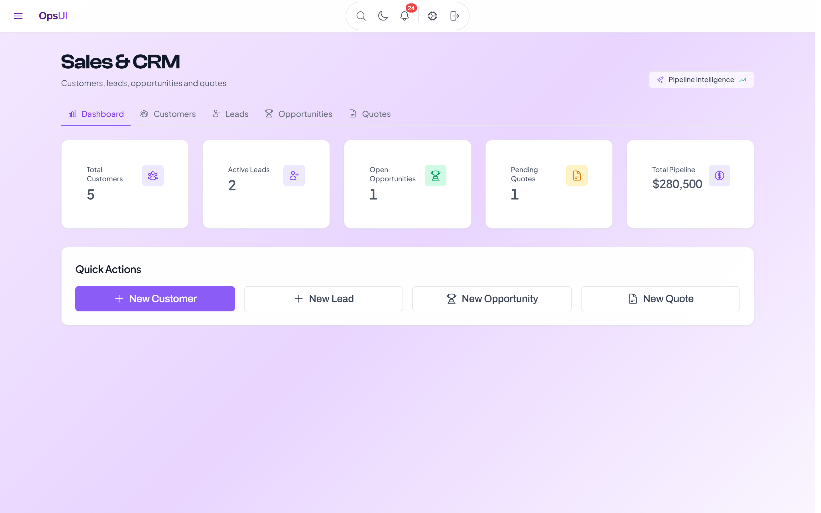 Procurement module — OpsUI product screenshot