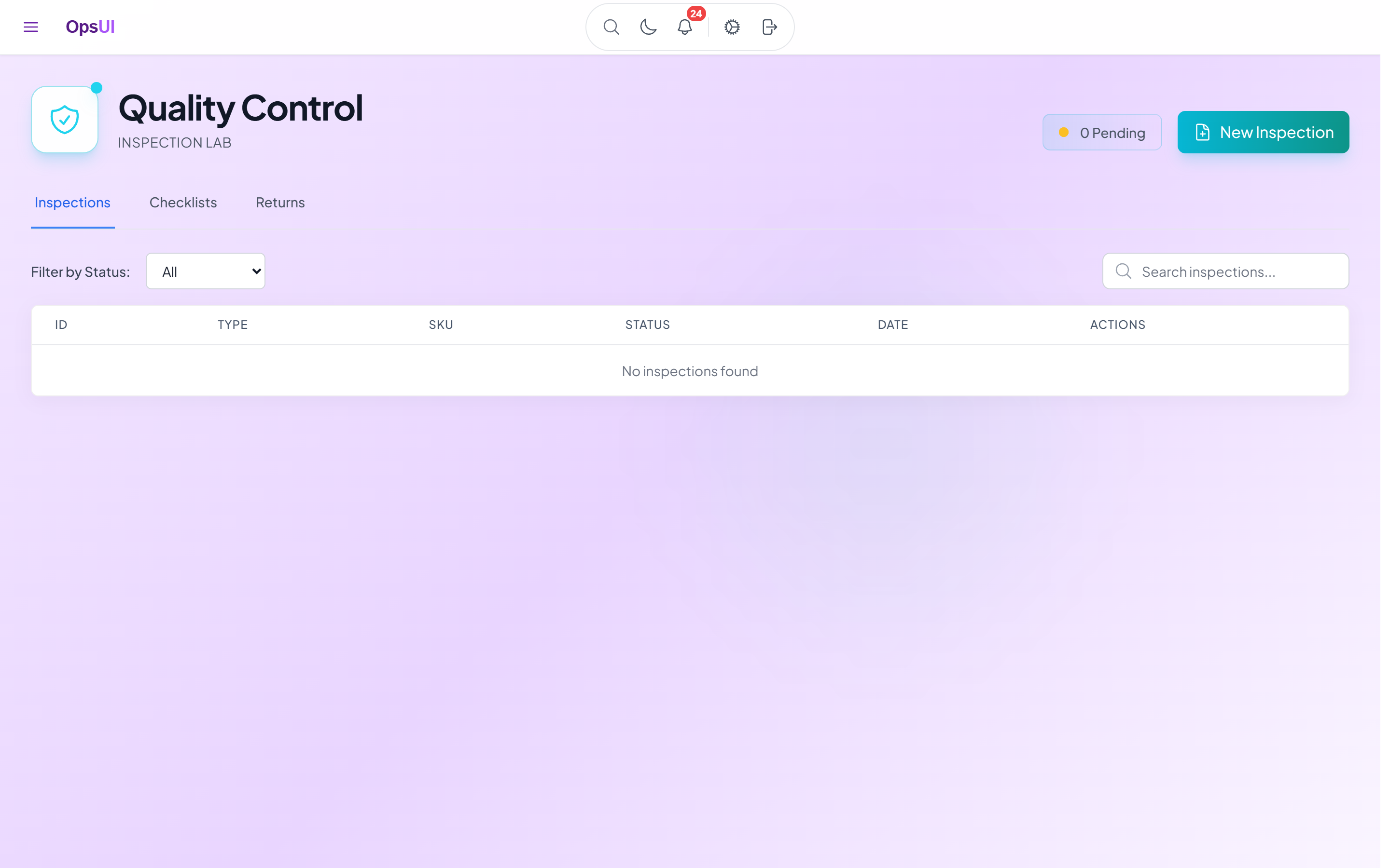 Quality Control module — OpsUI product screenshot