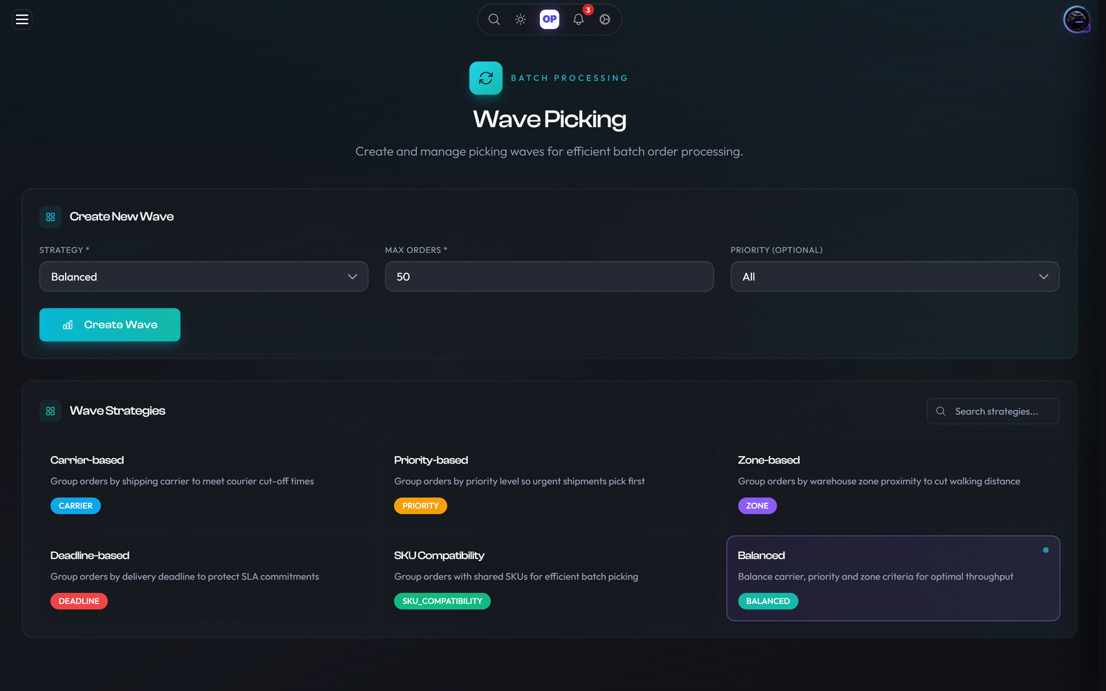 Wave Picking module, OpsUI product screenshot